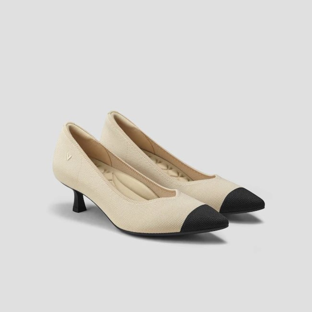 Vivaia Two-Tone Beige and Black Kitten Heel Pumps